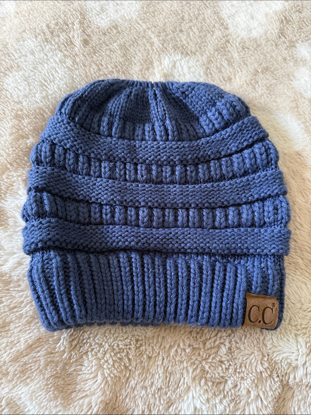 C.C Denim Blue Chunky Cable Knit Beanie